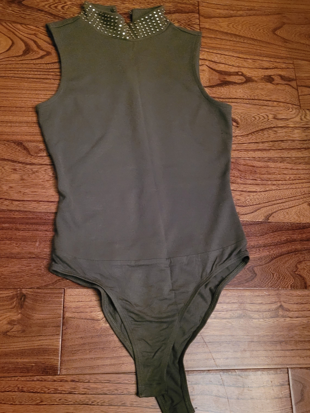 River Island Olive Studded Mock Neck Sleeveless Bodysuit